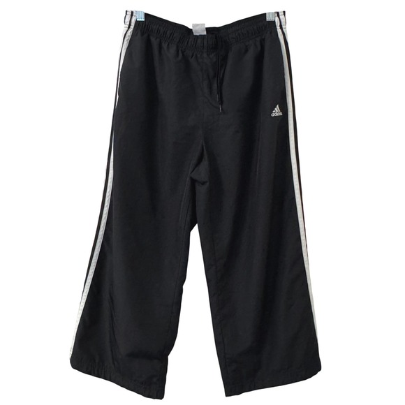 adidas Pants - VTG Y2K Adidas Track Pants Womens M Black 3 Stripe Cropped Blokecore
